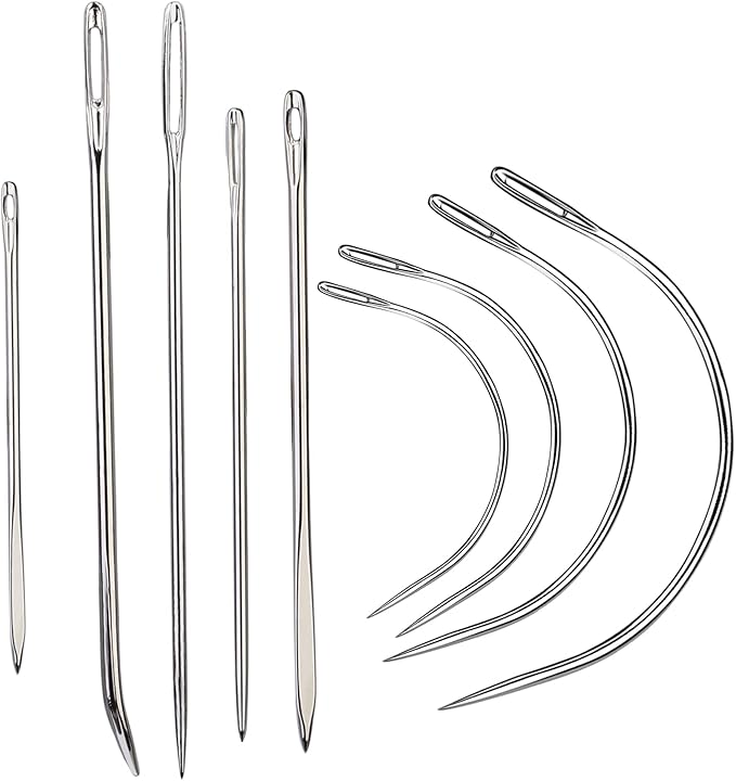 9 Pcs Heavy Duty Hand Sewing Needles Kit,Leather Sewing Needles with 5 Leather Hand Sewing Needle and 4 Curved Needle for Home Upholstery,Leather Needles for Hand Sewing,Carpet Canvas Repair…