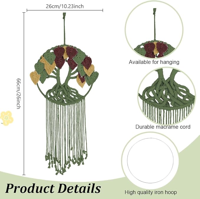 ORIGACH DIY Macrame Tree of Life Wall Hanging Kit Handmade Boho Leaves Tapestry Macrame Kit for Beginner Adults with Step by Step Instruction Macrame Wall Decor for Living Room, Dark Green