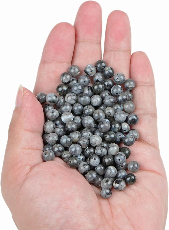 bymitel 210pcs natural crystal beads stone gemstone round energy healing loose beads with stretch cord for jewelry making bracelets anklets (larvikite labradorite, 6mm 210pcs)