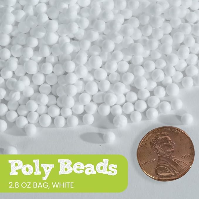 Fairfield Poly-Fil Poly Beads, Premium Polystyrene Stuffing Beads, Stuffing for Stuffed Animals, Ideal for Floam and Slime, Bean Bag Filler, White, 2.8-Ounce Bag
