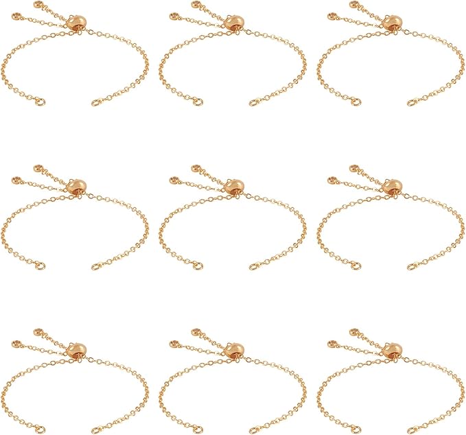 FASHEWELRY 10Pcs 18K Gold Plated Cable Chains Bracelet Adjustable Slider Bracelet Slider Extender Chains with Cubic Zirconia Ends for Woman Girl Jewelry Making, 7.87 Inch Long