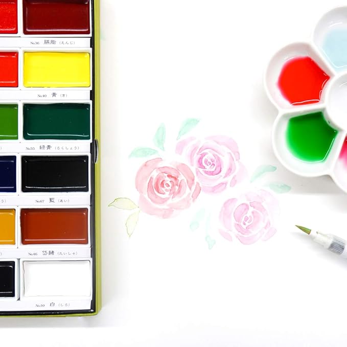 Kuretake GANSAI TAMBI Watercolor Paint Set, 24 Colors, Professional-quality for artists and crafters, for kids, adult, Made in Japan