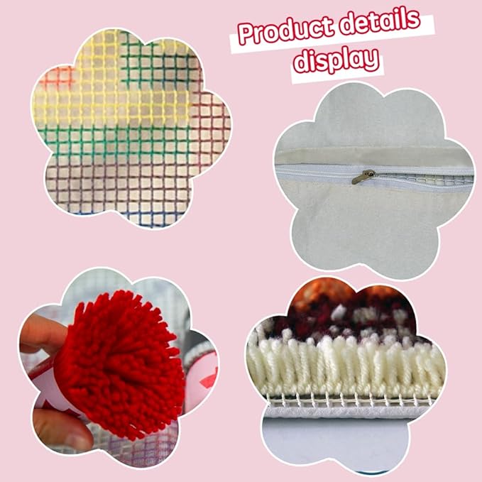 DL-YTG Latch Hook Kits Pillow Flower Crochet Yarn Cushion Colour Pre-Printed Canvas Rug Needlework DIY Pillowcase Hook and Latch Kit Christmas Home Arts Crafts Sofa Decoration 42x42cm/16 X16inch
