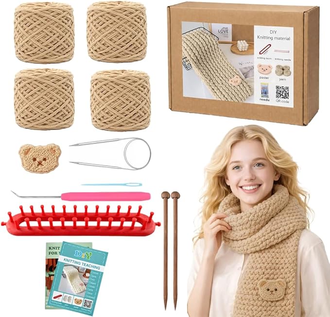 Novelchet Scarf Knitting Loom Kit for Beginners,Knitting Loom Set with Plush Yarn,Knitting Needle and Circular Needle for Scarf,Best Gift
