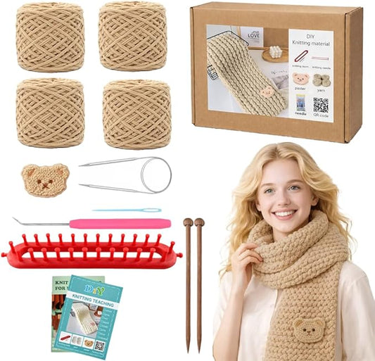 Novelchet Scarf Knitting Loom Kit for Beginners,Knitting Loom Set with Plush Yarn,Knitting Needle and Circular Needle for Scarf,Best Gift