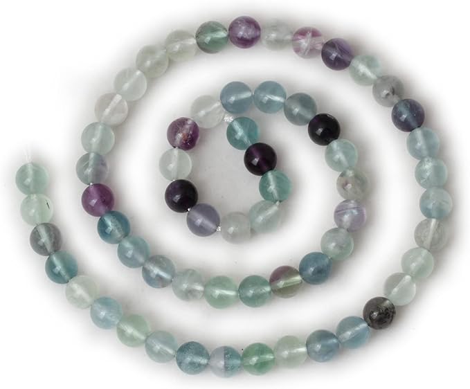 cheavian 60pcs 6mm natural colorful fluorite gemstone round loose beads for jewelry making diy findings 1 strand 15"