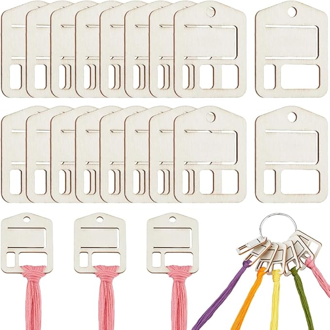 GORGECRAFT 100Pcs Wood Floss Thread Embroidery Cross Stitch Chips Organization Wooden House Shape Floss Bobbins Board Card 2x1.6 Inch with Floss Ring for Cross Cotton Craft DIY Sewing Storage
