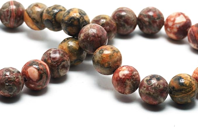 Natural Stone Beads Gemstone Beads for Jewelry Making - 8mm Round Loose Beads for Bracelets(44-47pcs, Leopard Print Stone)