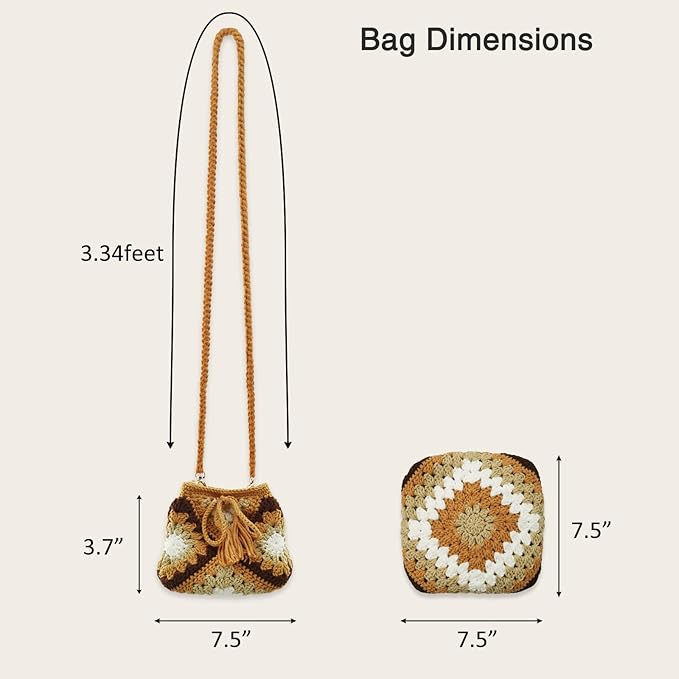 Noocro Crochet Kit Granny Square Shumai Bag, Purse, Complete DIY Kit, Detailed Instructions, Video Tutorials, for Beginners or Intermediate and Advanced Crocheters (Amber)