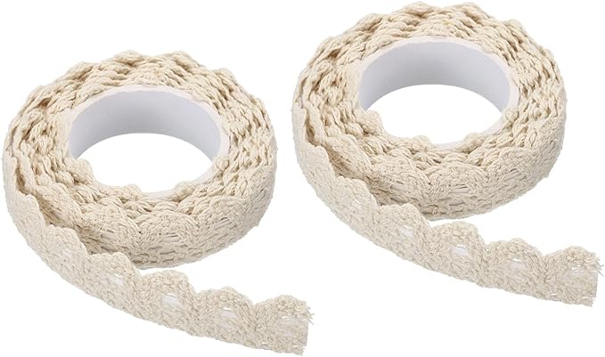 PATIKIL Lace Ribbon Self-Adhesive Lace Tape, 2 Rolls Cotton Masking Sticker for Detailing Accent Wall Decor Art, Beige