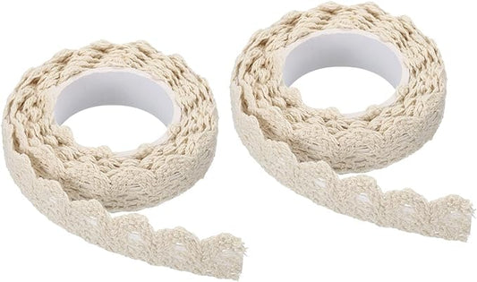 PATIKIL Lace Ribbon Self-Adhesive Lace Tape, 2 Rolls Cotton Masking Sticker for Detailing Accent Wall Decor Art, Beige