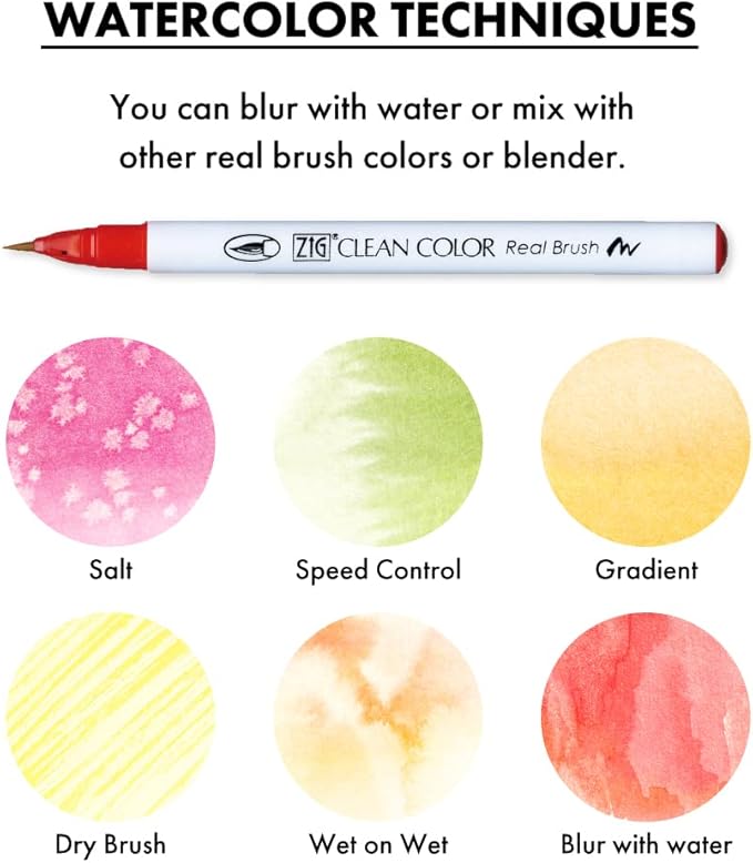 Kuretake ZIG Clean Color Real Brush, 30 colors set C, Flexible Brush Tips, Watercolor Pens for Painting, Drawing, Calligraphy and Brush Lettering for Artists, Made in Japan
