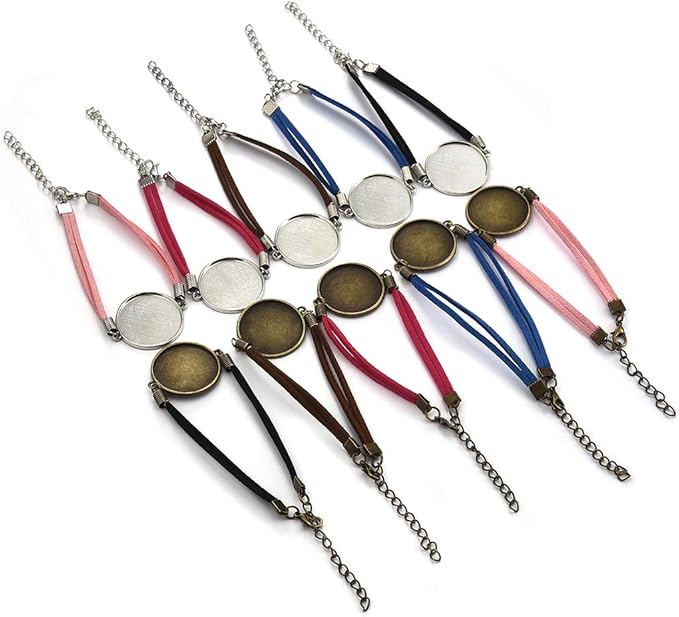 DROLE 40Pcs 25mm Adjustable Leather Cabochon Bracelet Blanks Set-20Pcs Bracelet Bezel for Jewelry Making and 20Pcs 25mm Transparent Glass Dome Cabochon for Bracelet Making Multi-25mm C