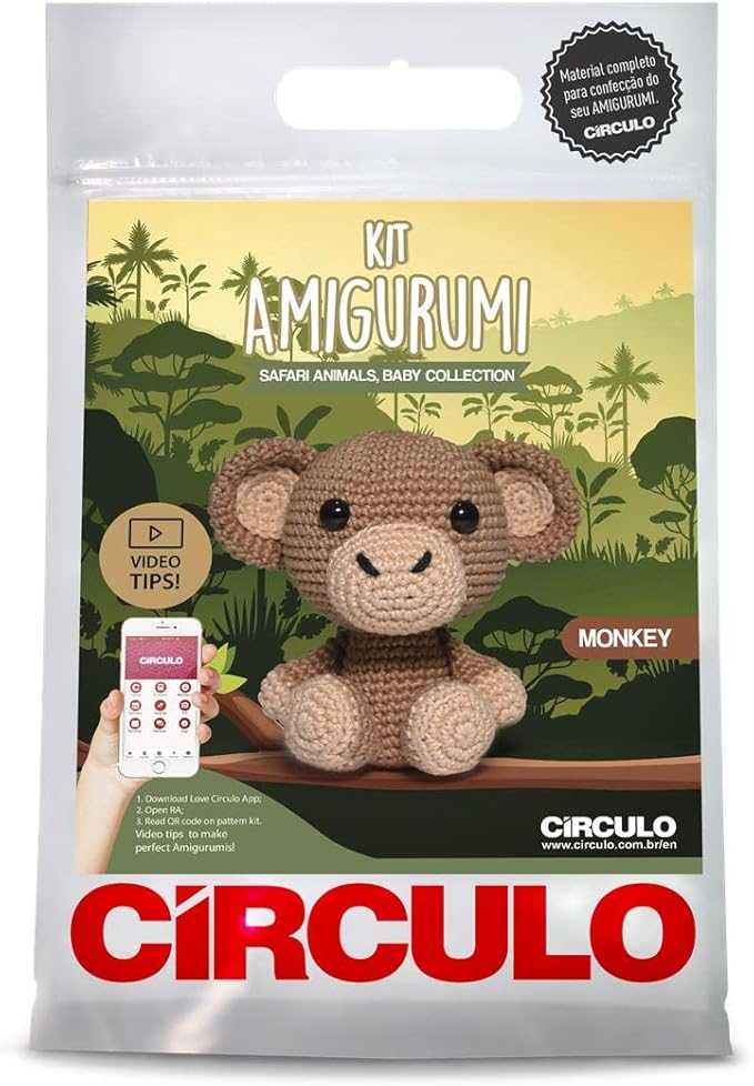 CIRCULO Amigurumi Kit - Safari Animal Crochet Kit for Beginners with Easy Instructions - All-Inclusive - Set with Premium Amigurumi Yarn – Monkey