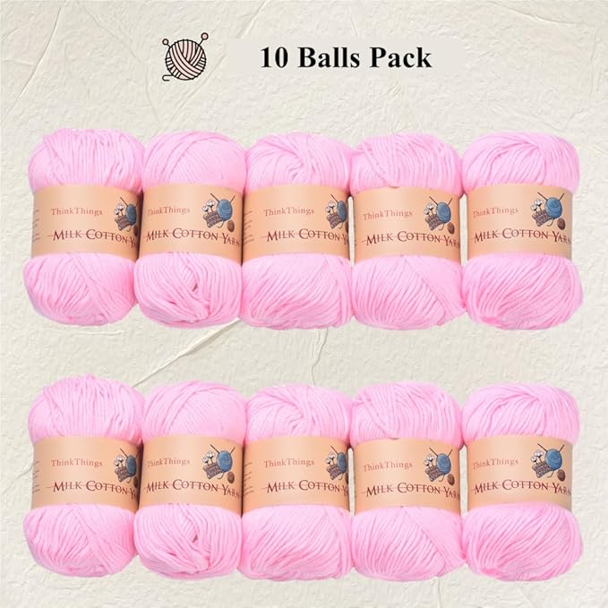 Acrylic Yarn for Crocheting Bulk, DIY Knitting Light Pink Yarns Large 10Balls Pack 17.6oz, Weaving Knit Tool Pink Crocheted for Beginners