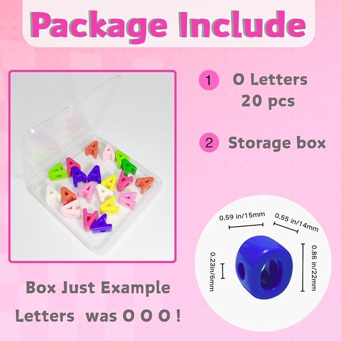 Maerolre 20Pcs Large Letter Beads, 20mm Big Acrylic Bubble Alphabet Beads, Colorful Plastic Beads for DIY Keychains, Jewelry Making, Phone Crafts Projects - O