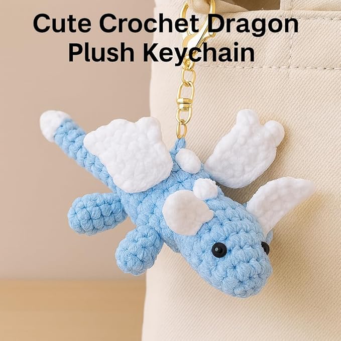 Cute Dragon Crochet Kit for Beginners, Learn to Crochet Starter Set with Step-by-Step Video Tutorial & Crocheting Manual, Easy Yarn Knitting Kit for Adult, Stuffed Animal Doll for Xmas Gift