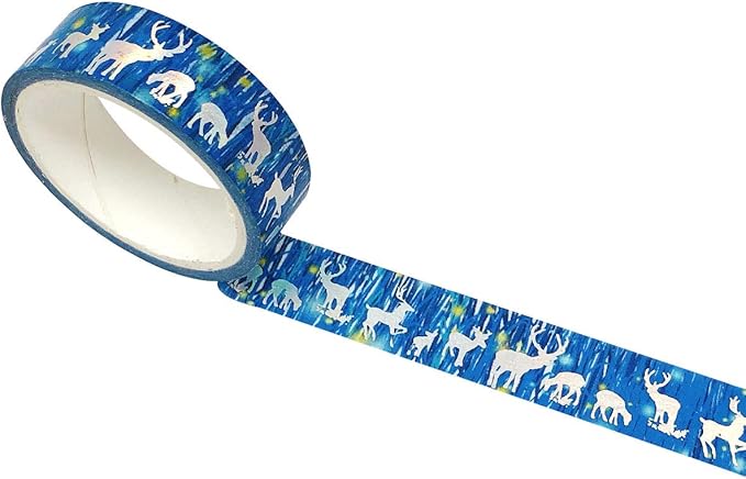 allydrew Gold and Silver Foil Washi Masking Tape, 15mm x 5M, Reindeer