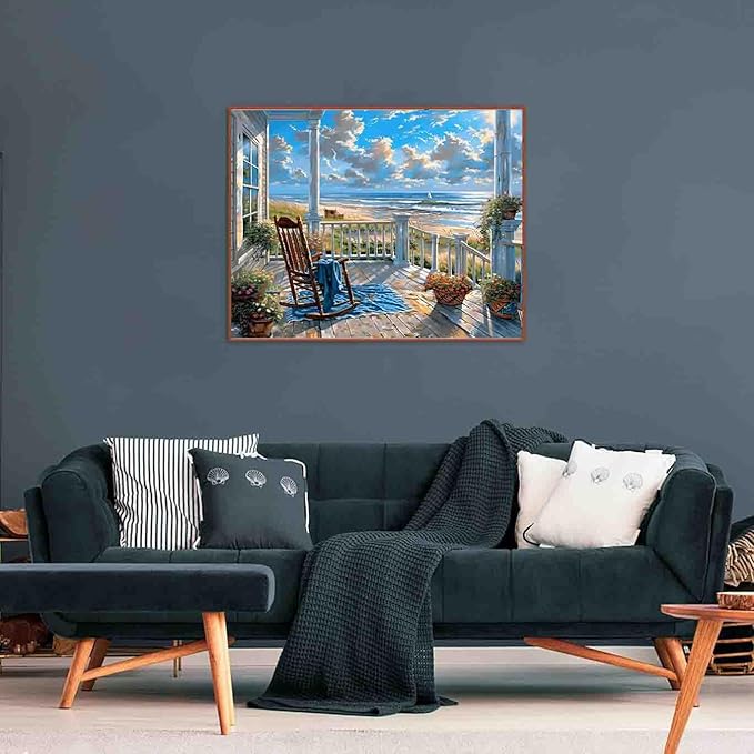 Landscape Cross Stitch Kits for Adults Beginner,Beach Counted Cross Stitch Kits Printed Stitching Cute Patterns Dimensions Needlepoint Art Crafts Embroidery Kits for Adults Beginners (15.7x11.8 inch)