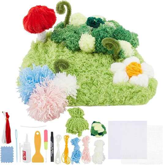 WEBEEDY Rug Hooking Coasters Kit DIY Moss Punch Needle Kit with Hook Mesh and Instruction,Needlework Crafts Latch Tapestry Kit for Beginners Home Embroidery Decor,6.7X7.9/17X20cm(Moss Landscape)