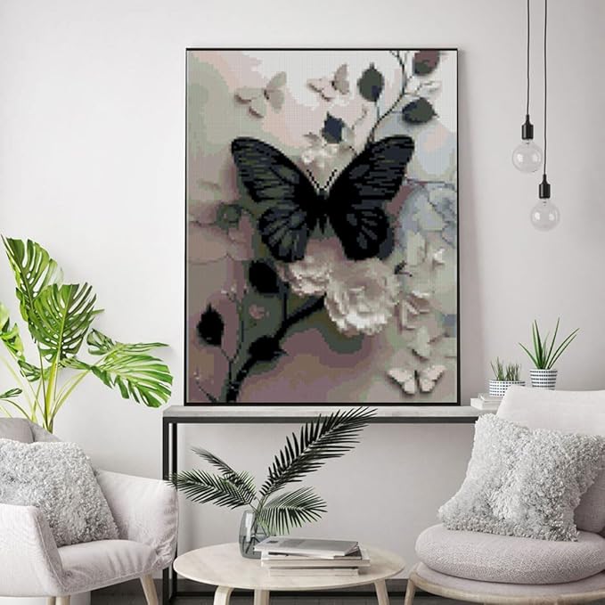 Butterfly Flower Stamped Cross Stitch Kits Flowers Cross Stitch Patterns,Dimensions Cross Stitch Kits Embroidery Kit Arts and Crafts for Beginners 15.7x11.8 inch
