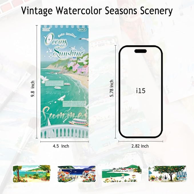 20 Sheets Diecut Summer Scenery Scrapbook Sticker Book for Scrapbooking, Dual Materials - PET and Washi Stickers for Journaling, Junk Journal Supplies, Collage, 4.5X 9.8 Inches