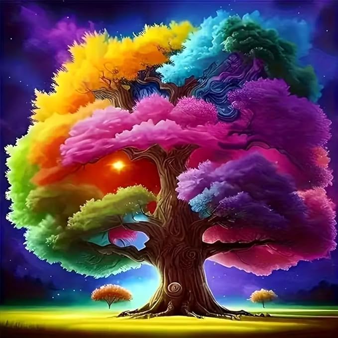 Colorful Tree Stamped Cross Stitch Kits for Adults Beginner, Counted Cross Stitch Kits Printed Stitching Cute Patterns Dimensions Needlepoint Art Crafts Embroidery Kits for Adults