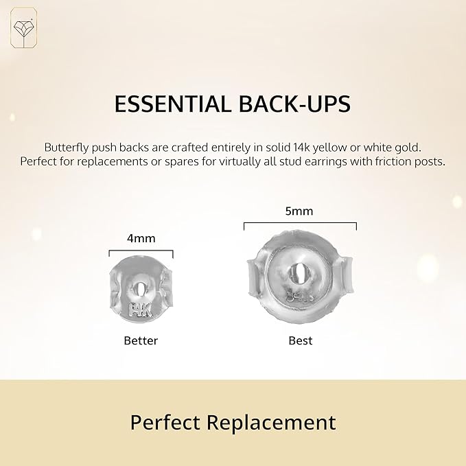 butterfly push backs for stud earrings for women in 14k yellow or white gold better and best by max + stone