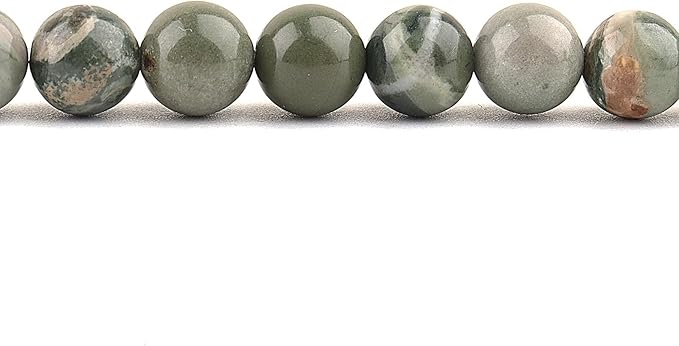 10mm Natural Stone Beads for Jewelry Making - Gemstone Round Loose Beads for Bracelets(35-38pcs, Green Grain Stone)