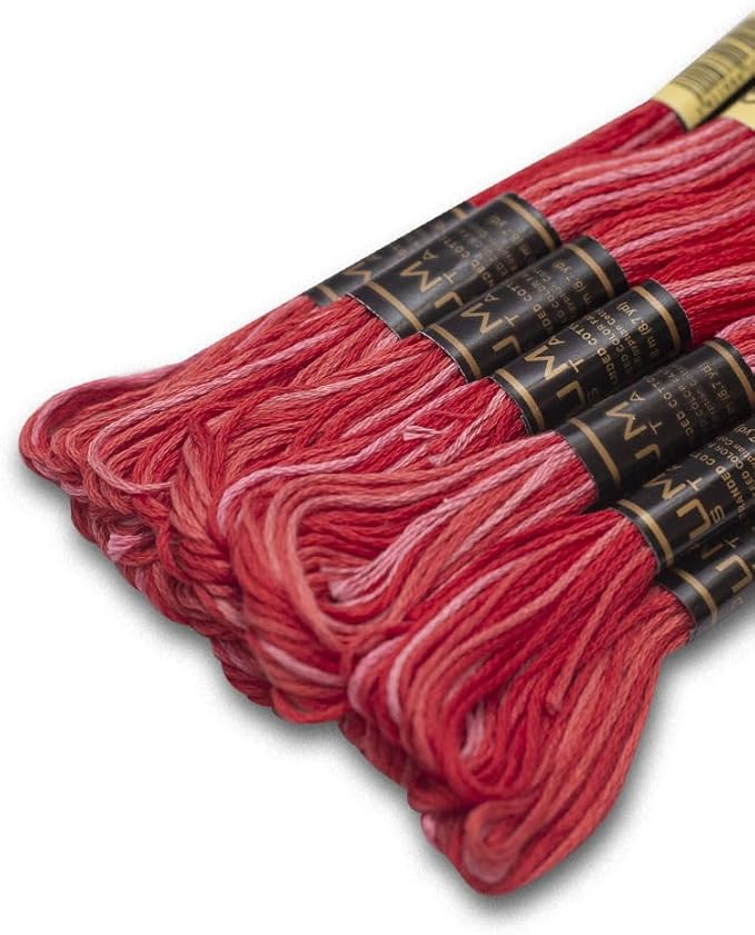 Pack of 12 Premium Embroidery Thread | 100% Egyptian Cotton Premium Skeins | Cross Stitch Embroidery Floss | Oeko TEX Certified | Ideal for Arts & Crafts (Red Variegated 1203)
