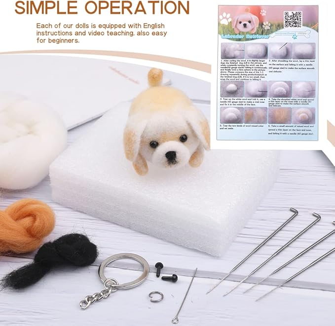 QMNNMA Needle Felting Kit for Beginners, DIY Wool Felt Materials Set, Animals Needle Felting Supplies and Instruction for Needle Felting Craft Project and DIY Handmade