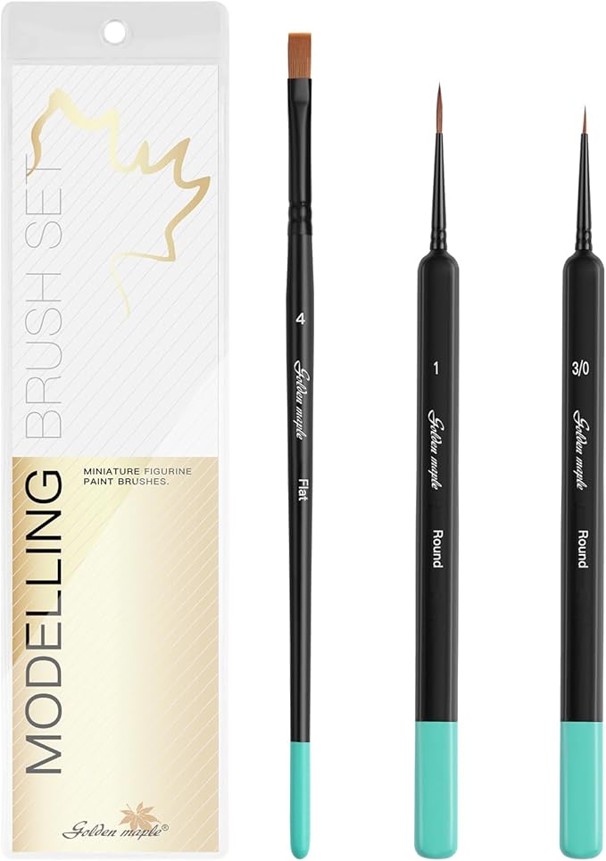 Kolinsky Sable Miniature Paint Brushes-Golden Maple 3pcs Detail Paint Brushes Drybrush for Acrylic Watercolor, Small Fine Detail Paint Brush Set Use for Mini Paints,Paint by Number, Miniature Painting