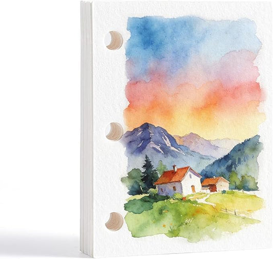 Fuumuui Travel Watercolor Samll Paper Refill - 20 Sheets 140 LB (300 GSM) Cold Pressed, Acid-Free Cotton Paper for Painting, Drawing, Art Journaling, Sketchbook As Travel Notebook - 2.4 * 3.1 Inches