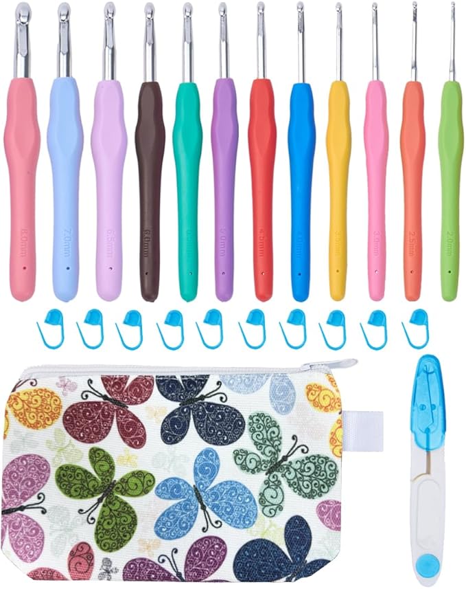 TOGETRUE Crochet Hooks, 12 Size Soft Grip Crochet Hooks Set, Crochet Needles with Storage Case, Knitting Needle Kit for Beginners, Knitting Enthusiasts (2.0~8.0mm)