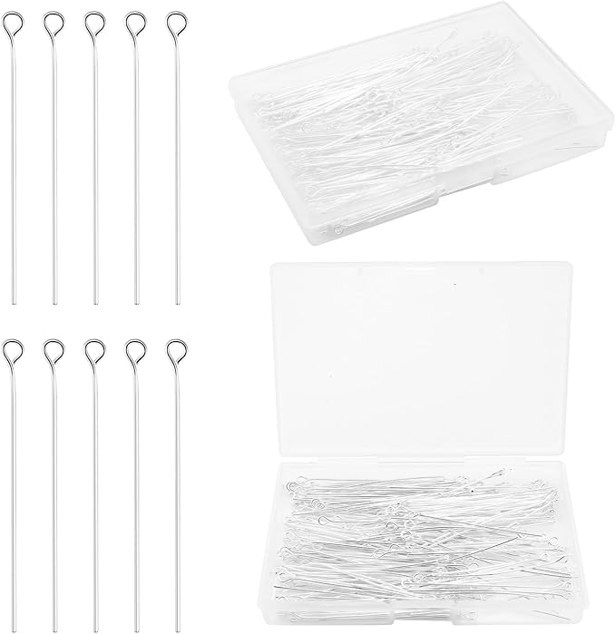 200 Pcs 50mm Straight Eye Pins for Craft Earring Bracelet Necklace Pendant DIY Jewelry Making, Silver Color