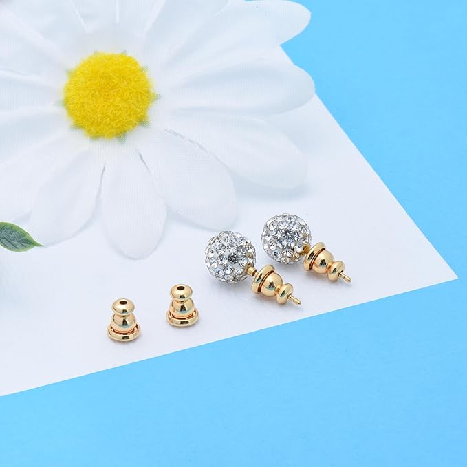 earring backs replacements,bullet earring backs for studs/droopy ears, secure locking backings for sensitive ears, hypoallergenic&comfortable (gold 6 pcs)