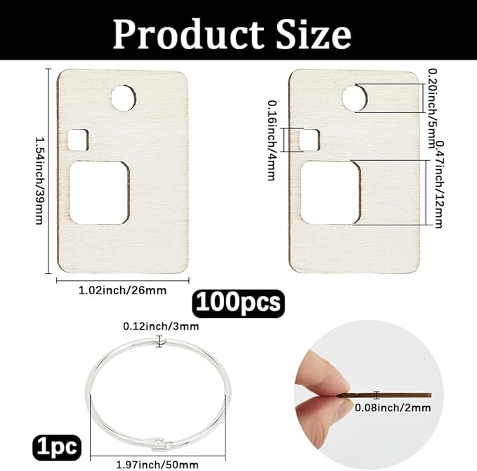 GORGECRAFT 100Pcs Wood Thread Cross Stitch Bobbins Rectangle Embroidery Floss Winding Board Card 1.5x1 Inch Needlework Thread Organization with Floss Ring for Craft DIY Sewing Storage Supplies