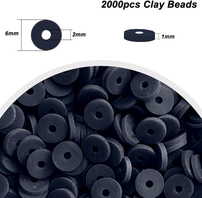 2000pcs Black Clay Beads for Bracelets Making - Heishi Polymer Flat Disc Spacer Clay Bead for Jewelry Earring DIY Crafts 6mm