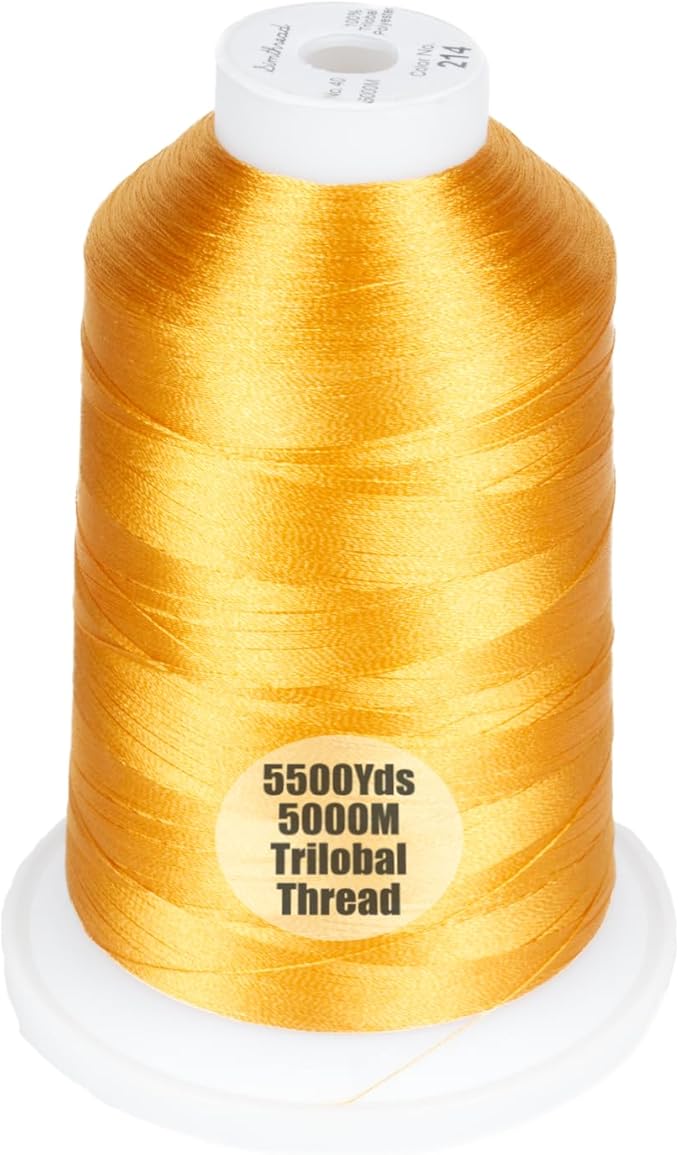 Simthread Trilobal Polyester Thread – 5000M (5500yds) No.40 – Super Sheen, Tangle-Free – Built-in Thread Lock Spool – Compatible with Brother, Singer, Janome & More, Old Gold-214