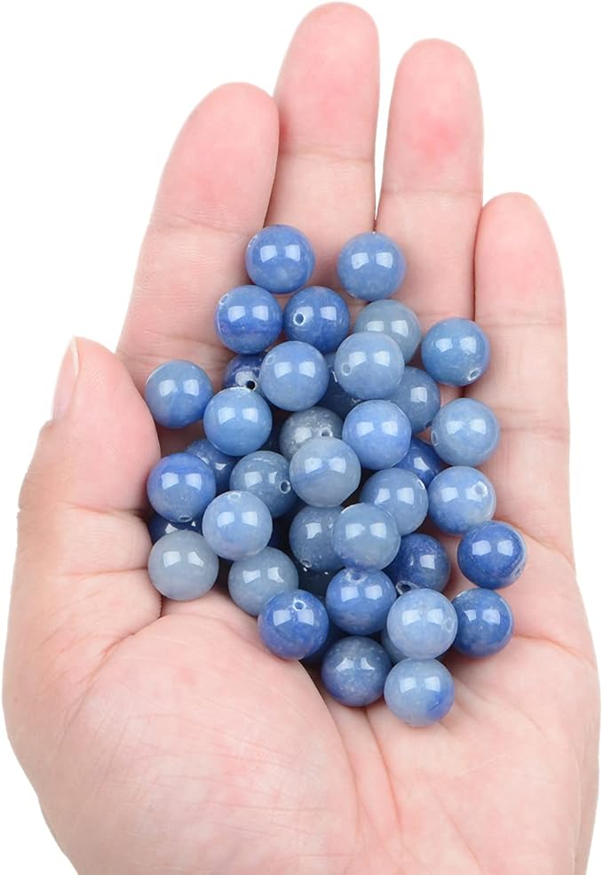 bymitel 90pcs natural crystal beads stone gemstone round energy healing loose beads with stretch cord for jewelry making bracelets anklets (blue aventurine, 10mm 90pcs)