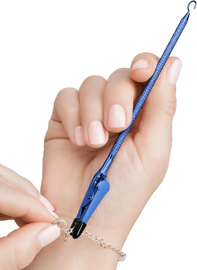 Bracelet Helper Tool with Hook - Fastener Helper Tool for Bracelet, Necklace, Jewelry, Watch - Clip, Clasp Helper - Portable, Easy-to-Use, Made of Metal - Blue