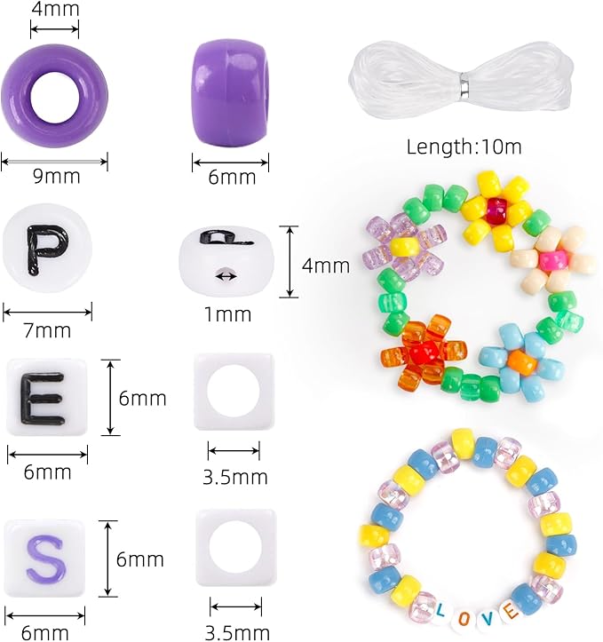 quefe 3960pcs pony beads for friendship bracelet making kit 48 colors kandi beads set, 2400pcs plastic rainbow bulk and 1560pcs letter beads with 20 meter elastic threads for craft jewelry necklace