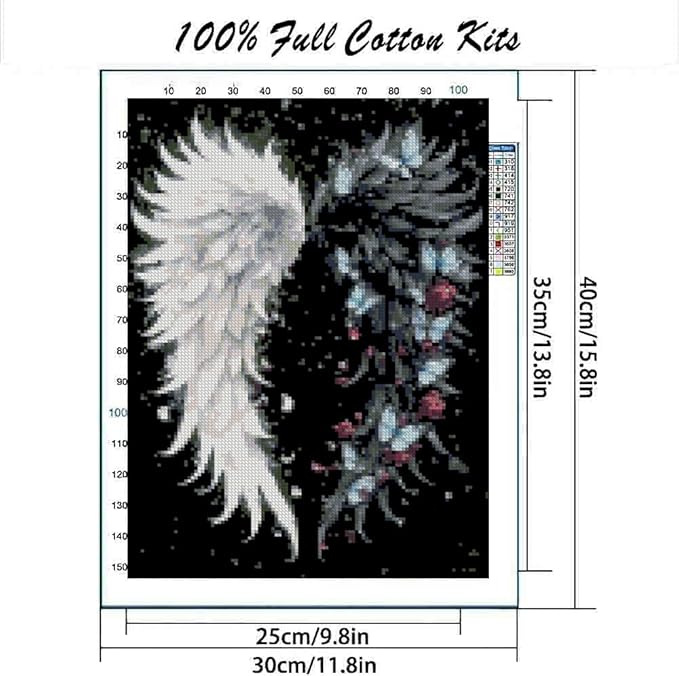 Angel Wings Stamped Cross Stitch Kits for Adults,Colourful Angel Wings Dimensions Cross Stitch Kits Embroidery Kit Arts and Crafts for Beginners 15.7x11.8 inches