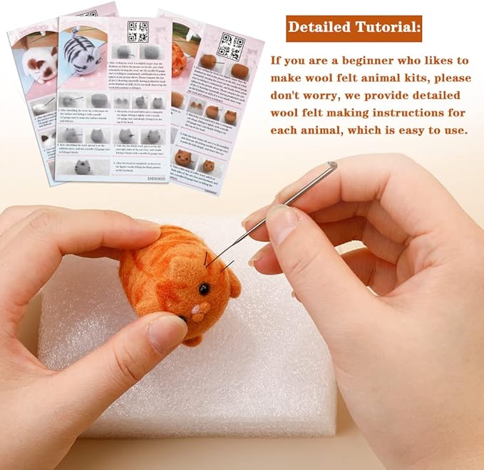 SHWAKK Needle Felting Kits, Needle Felting Starter Kit with Instructions, Felting Pad, Felting Wool, Felting Needles, Keychain and Split Ring for Craft Project and DIY Handmade