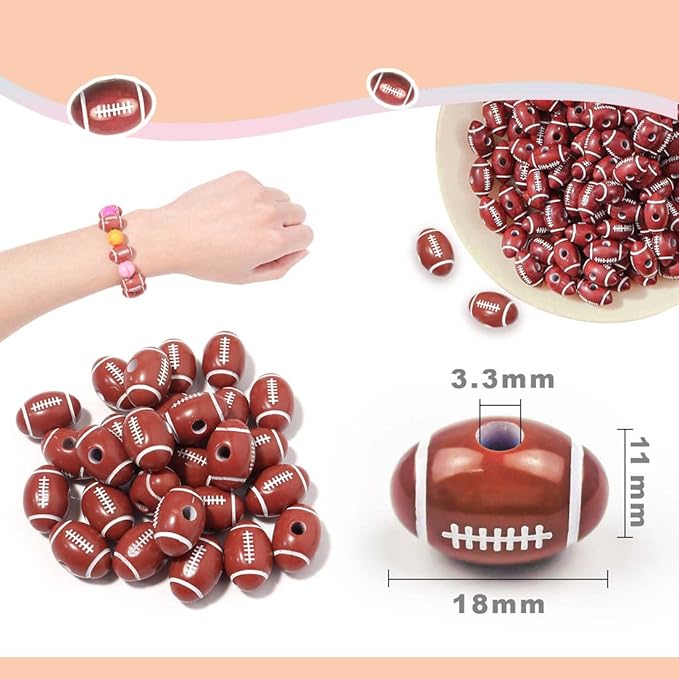 150Pcs Sport Beads American Football Beads for Jewelry Making Sports Craft Beads with 2 Elastic Crystal Line Cord,2 Scissors for Jewelry Making Necklace Bracelet Craft Decoration Accessories