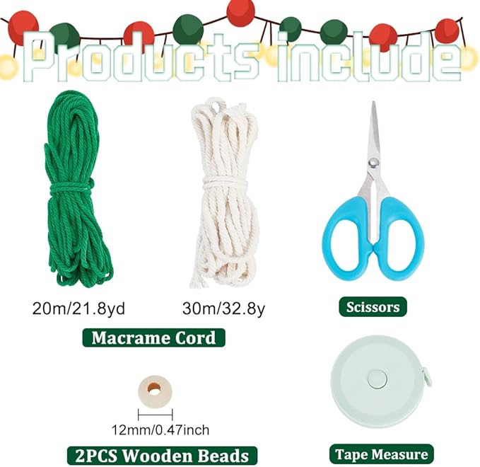 FREEBLOSS 2 Set Macrame Christmas Tree with Large Hole Beads Macrame DIY Kit with Instruction Woven Macrame Decor Adults