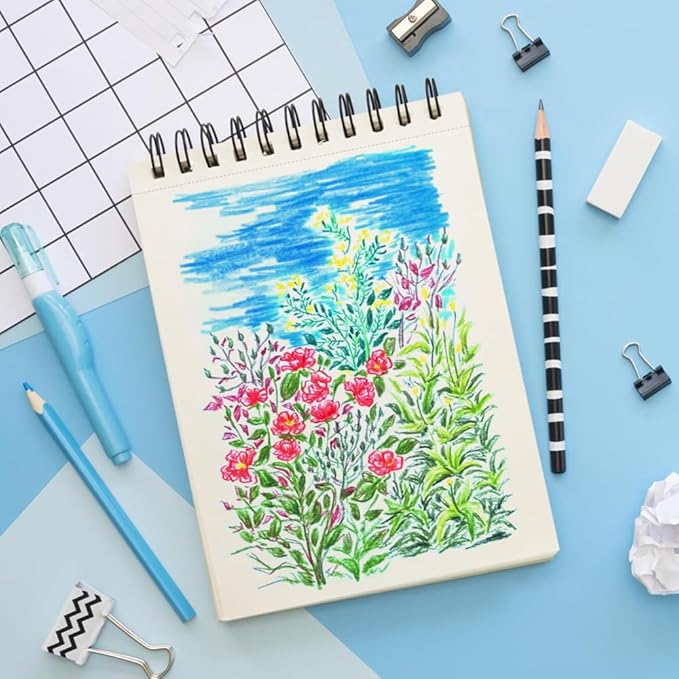 5.8x8.3in Sketch Book, 60Sheets Spiral Bound Notebooks, Natural White 92lbs/150gsm Acid-Free Drawing Paper for Painting,Sketching, Professional Sketch Pad for Artists, Beginners. NW-Black