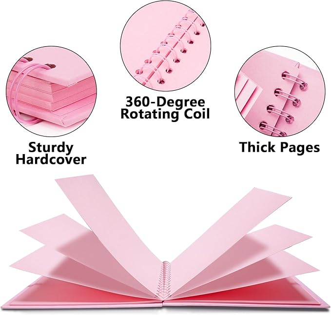 Vienrose DIY Scrapbook Album 8x8 Inch Hardcover Kraft Paper Scrap Book Photo Albums with 40 Blank Pages for Wedding Baby Shower, Pink