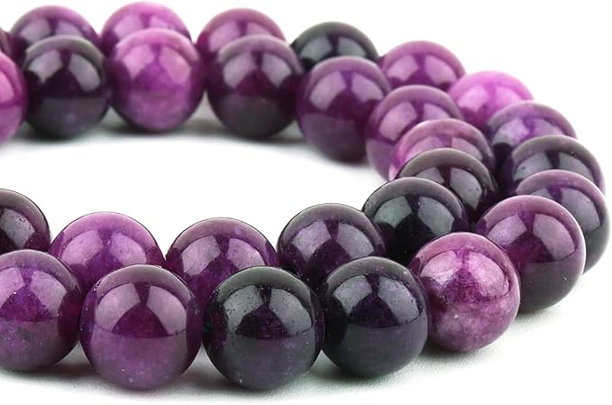 Jade Stone Beads for Jewelry Making - 8mm Gemstone Round Beads for Bracelets(45-47pcs, Purple Charoite Jade)