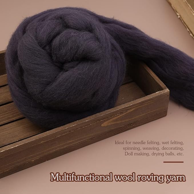 3.53oz Wool Roving, Wool Felting Supplies, Pure Wools, Chunky Yarn, Spinning Wool Roving for Needle Felting Wet Felting DIY Hand Spinning (Dark Brown)
